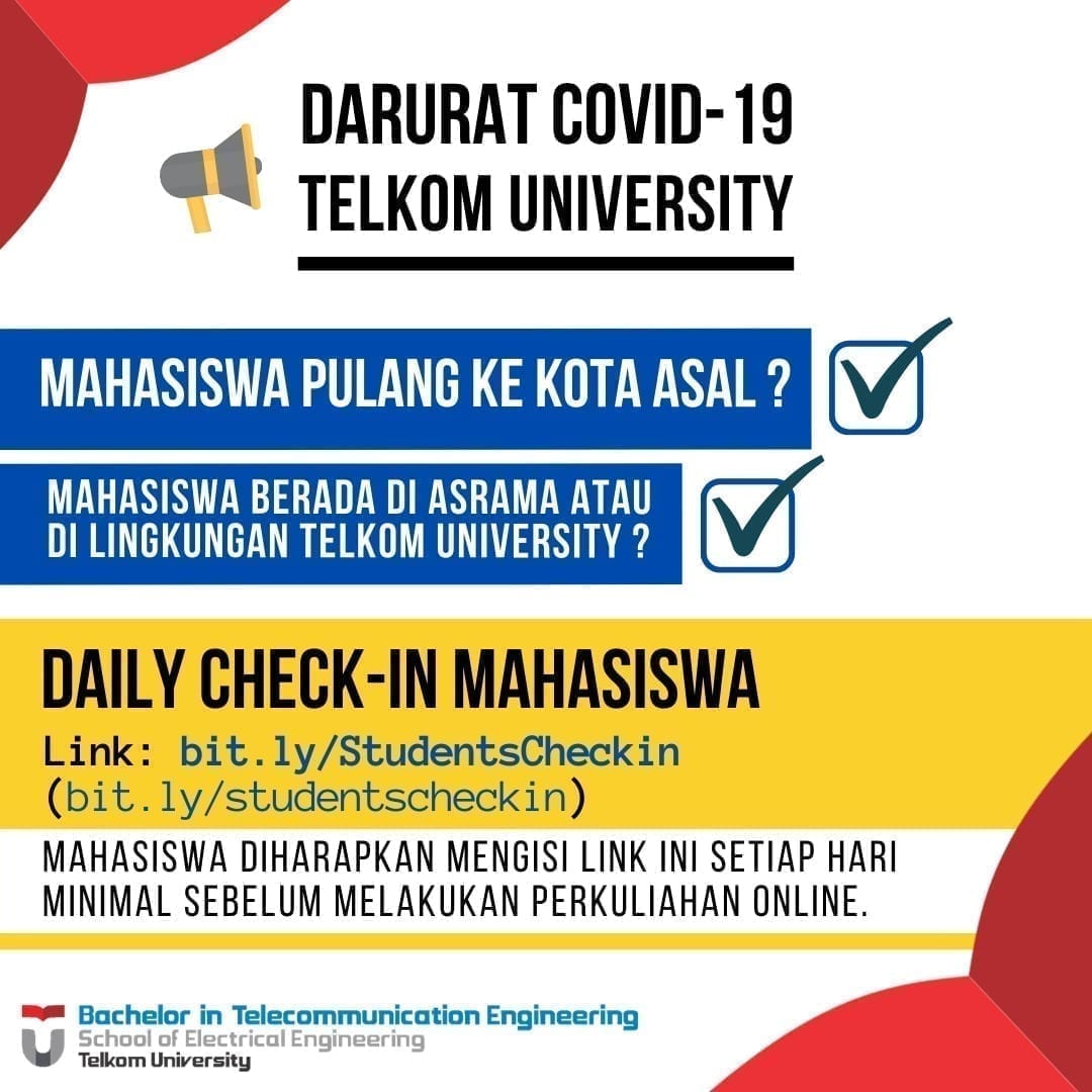 Darurat Covid 19 Daily Checklist Mahasiswa S1 Teknik Telekomunikasi Telkom University